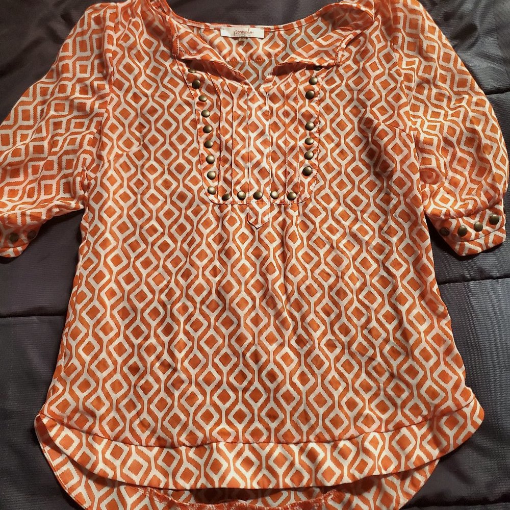 small sheer orange ivory top